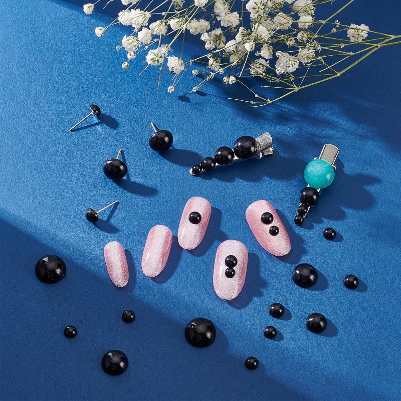 PH PandaHall Black Flat Backed Pearls, 690pcs Half Round Pearl Beads 6 Sizes Pearl Cabochon Faux Pearl Beads for DIY Scrapbook Phone Case Wedding Nail Art Doll Eye, 4/5/6/8/10/12mm - Image 3